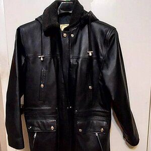 MiddleBrook Park Womans 100% Genuine Leather Trench Jacket Coat Hood 6 Pockets